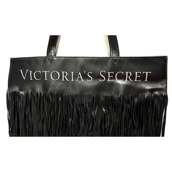 Women’s Victoria’s Secret Black Faux Leather Bohemian Fringe Limited Tote bag - Picture 3 of 9